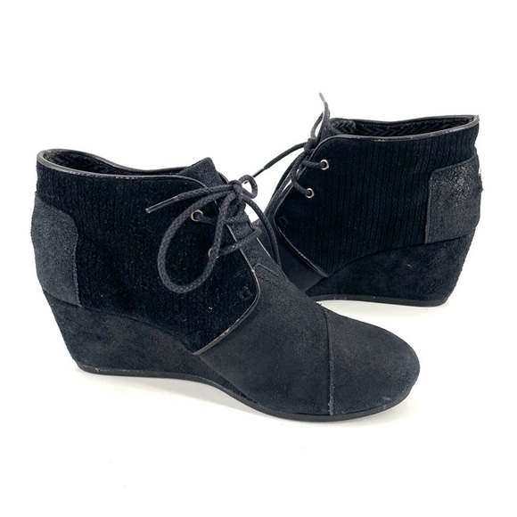 TOMS Black Suede Desert Lace Up Wedges - Picture 3 of 6